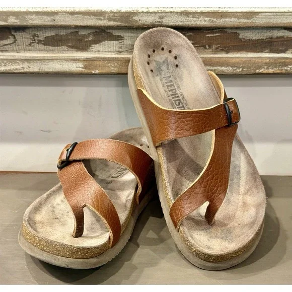 Mephisto Helen Desert Brown Leather Comfort Sandals Size 39 US 8