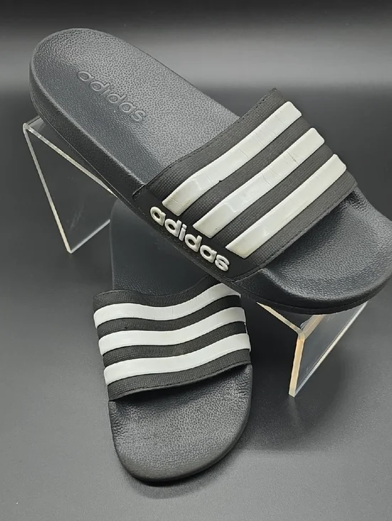 Adidas | Boys | Black & White | Striped | Slide Sandals | Sz 5