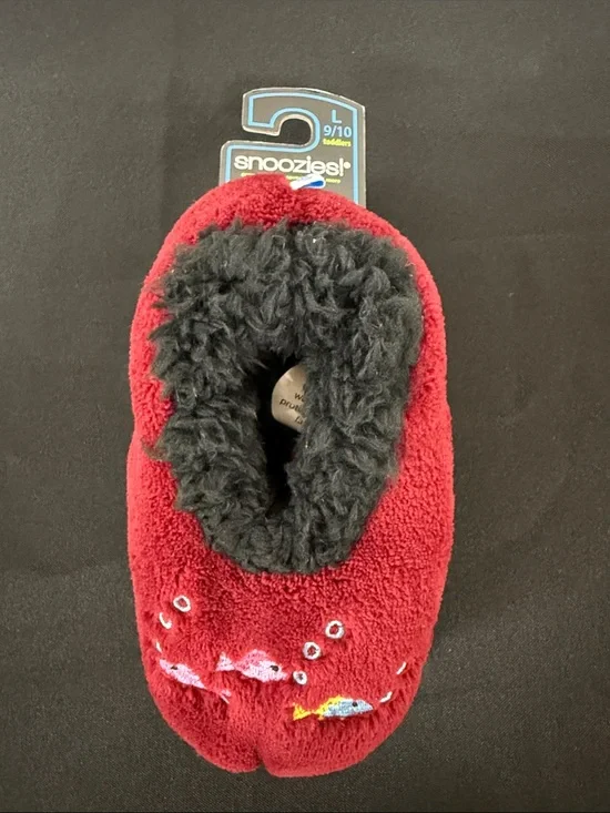 Snoozies! Toddlers' Red Fuzzy Slippers with Black Lining - Size 9/10