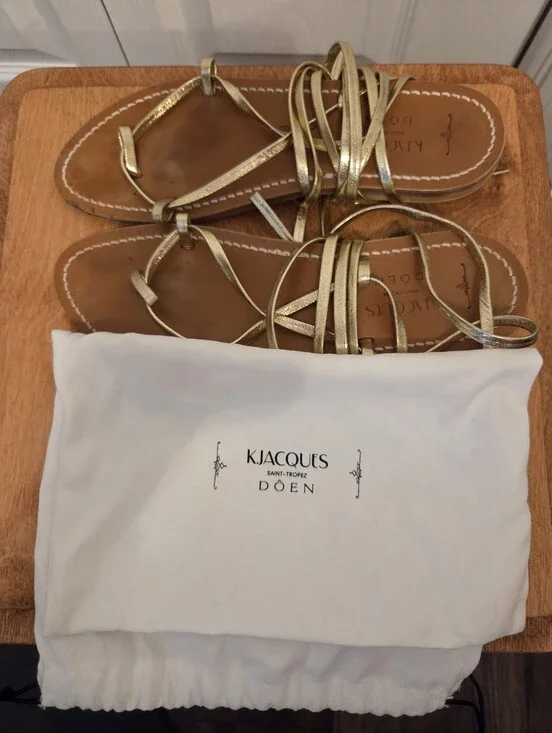 DÔEN x K. Jacques Bikini Sandals Metallic Champagne