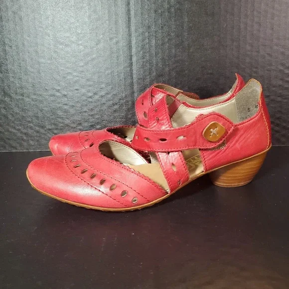 Rieker Red Leathet Closed Toe Comfort Sandals Womens Size EU 36 US 5‎