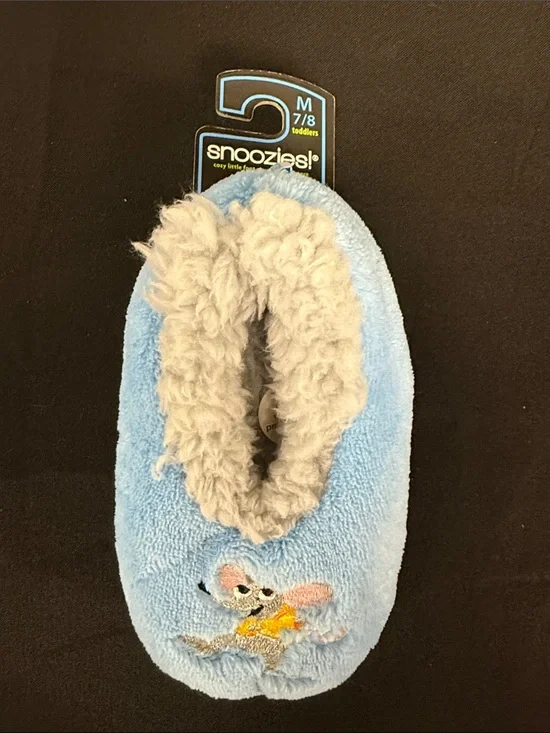 Snoozies! Toddler Light Blue Plush Slippers with Cream Fleece Lining