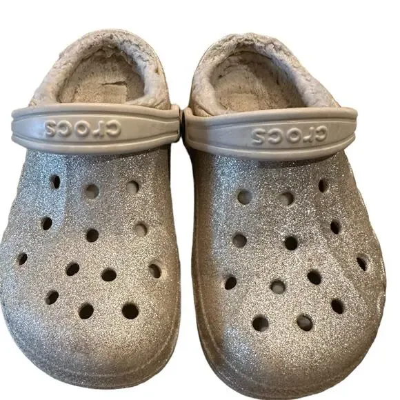 Crocs Children’s Size 13 Golden Glitter Fleece Lined Clogs