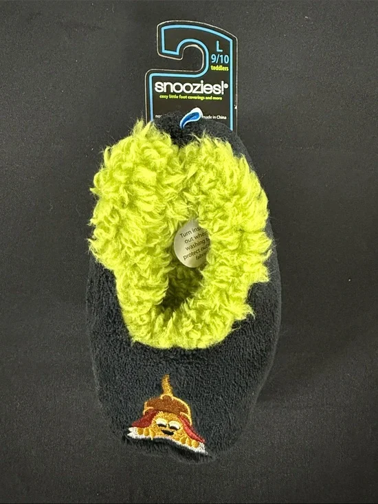 Snoozies! Kids Black Slipper Socks with Lime Green Plush Lining - Toddlers