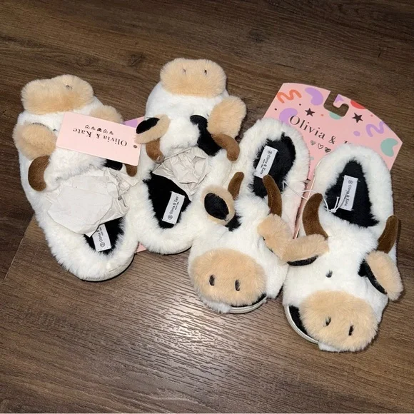NWT 2 Pair! Olivia & Kate Super Cute Cow Slippers