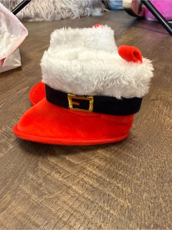 Festive Santa Booties Plush Holiday Slippers - Red & White