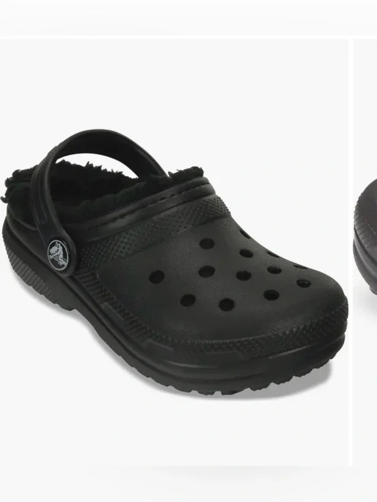 CROCS Kids Black Faux-Fur Lined Clog 11 *Flaw