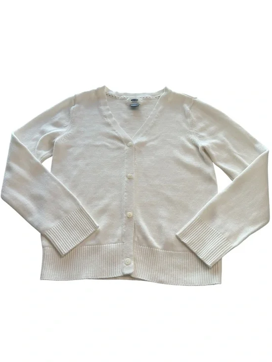 Old Navy Cardigan White Uniform V-Neck Button Front Girls Size Large 10/12