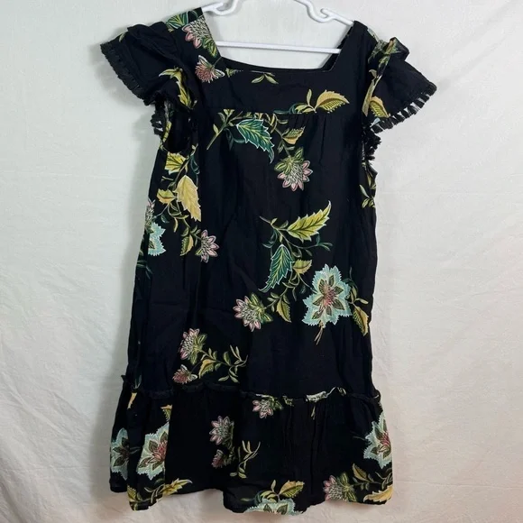 Old Navy Black Dress with Floral Pattern Girls Size L