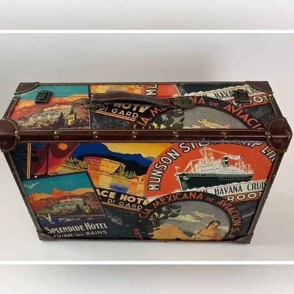 Vintage Caribbean Hotel Mexican Motif Hard Shell Suitcase/ Party Decor/ Theme
