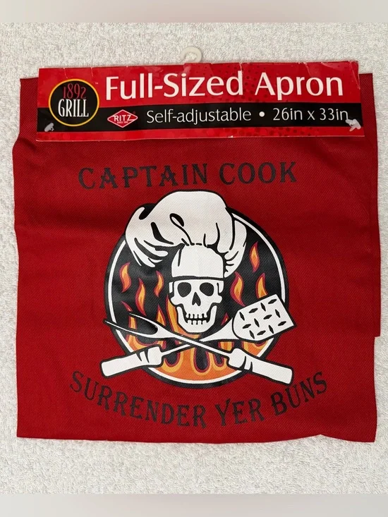 NWT Ritz 1892 Grill Captain Cook Full Sized BBQ Apron Novelty Humor Pirate