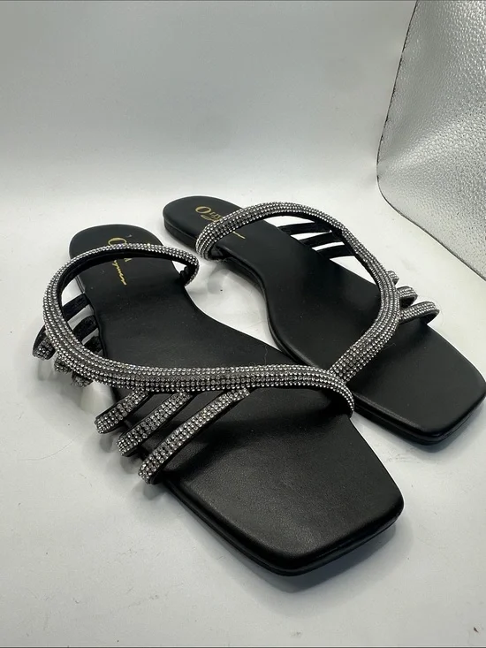 Crystal Embellished Black Women's Slide Sandals size 10