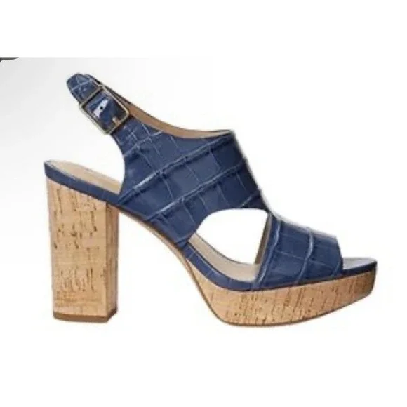 Lauren Ralph Lauren Feona blue Embossed Platform Sandals Buff Size 6