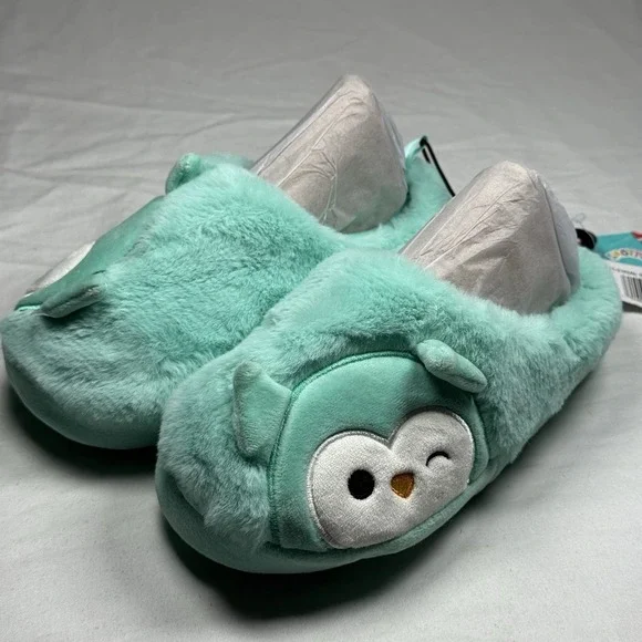 Squishmallows Kids‎ Slippers Size 13 1 Teal Owl Plush House Shoes
