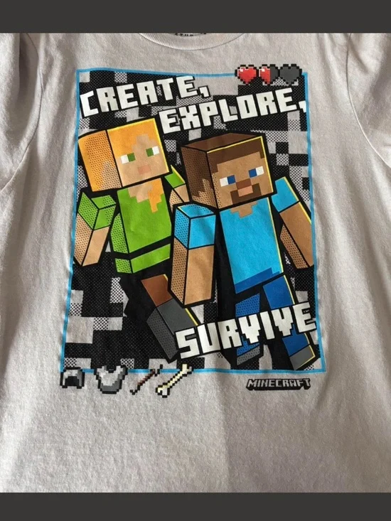 Old Navy Minecraft 'Create Explore Survive' Graphic Tee - White/Blue/Green