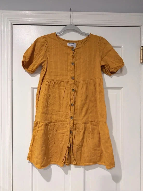 Old Navy Girls' Mustard Yellow Button-Front Tiered Dress