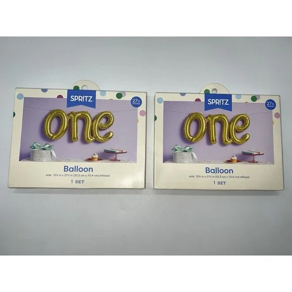 2 Packs of Spritz “one” Spellout Mylar Balloon Kits for 1st Birthdays in Gold