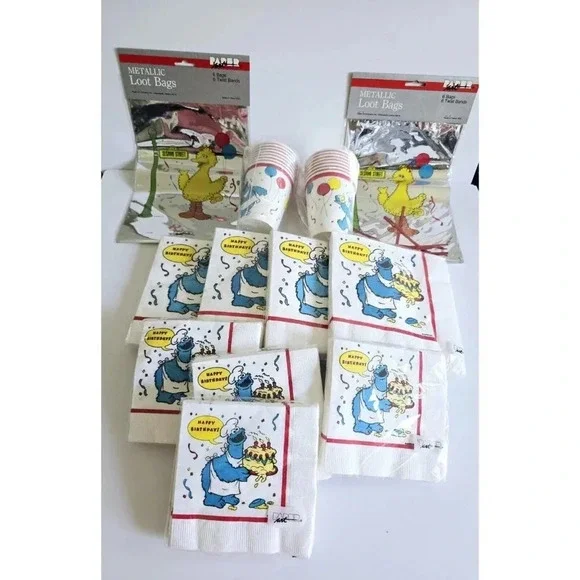 Sesame Street Big Bird Cookie Monster Vintage Birthday Party Supplies Lot Of 12