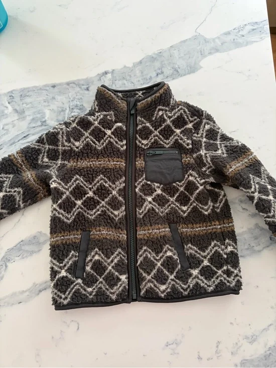 Old Navy Kids Brown and Cream Diamond Sherpa Jacket