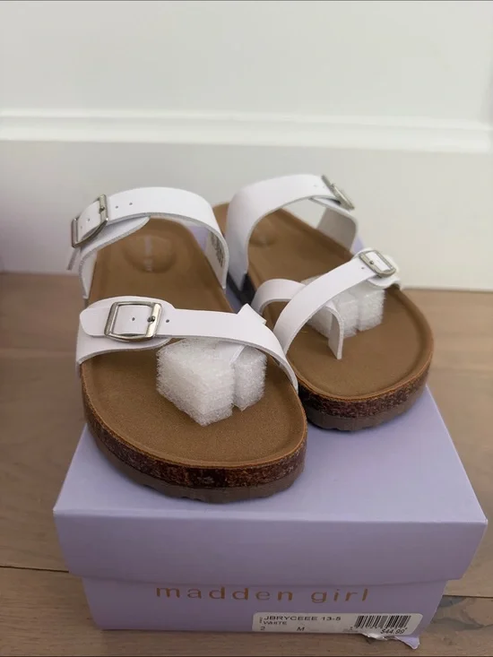 Madden Girl White Buckle Double-Strap Cork Footbed Sandals