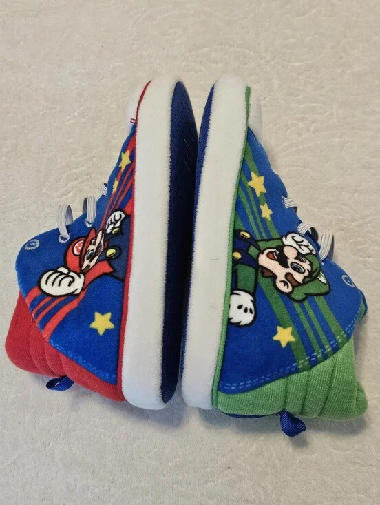 Super Mario & Luigi Toddler High-Top Slipper Shoes Size 11-12 Euc Fast Shipping