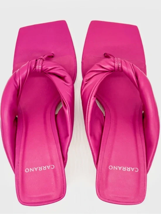 Carrano Hot Pink Ibiza Leather Mule Fuchsia Square-Toe Slide Sandal Size 8