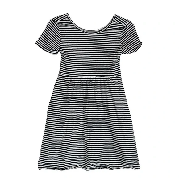 Old Navy Dress Girls 10-12 Black White Stripe Skater Scoop Neck Jersey Casual