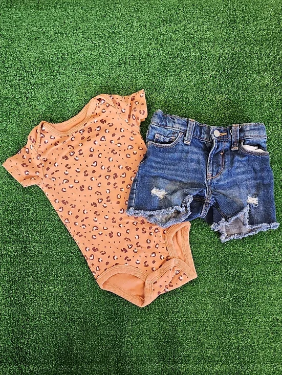Old Navy/Carter's Leopard Print Baby Bodysuit with Distressed Denim Shorts