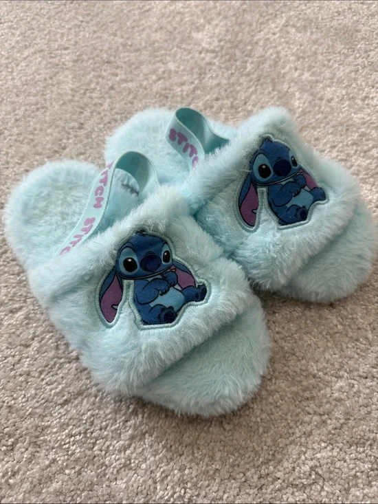 Disney Light Blue Stitch Plush Slide Slippers