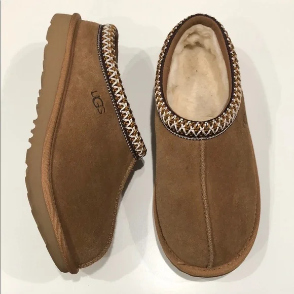 UGG Chestnut Kids Suede Shearling-Lined Slippers with Braided Trim