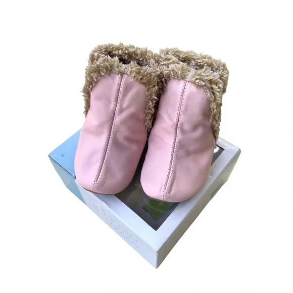 Robeez Pink and Tan Furry Kids Slippers Size 0-6 month