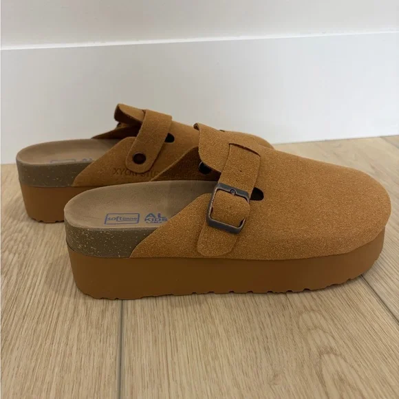 XYON STUDIO Brown Suede Comfort Clog Shoes Women Buckle Flat
