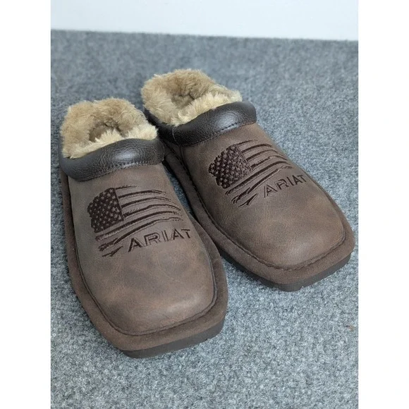 Ariat Patriot Square Toe House Slippers Boys Size Small (12-13)‎ Brown Leather