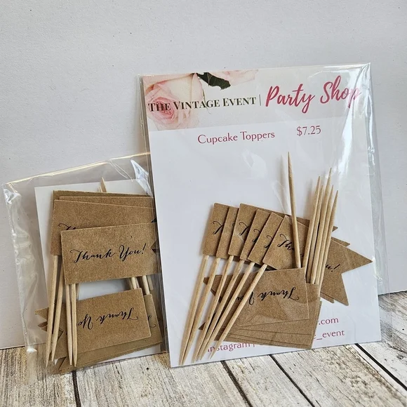 24 THANK YOU, Craft Brown Cupcake Toppers