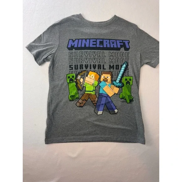 Old Navy Minecraft Survival Mode Graphic T-Shirt Gray Boys Size Large 10-12