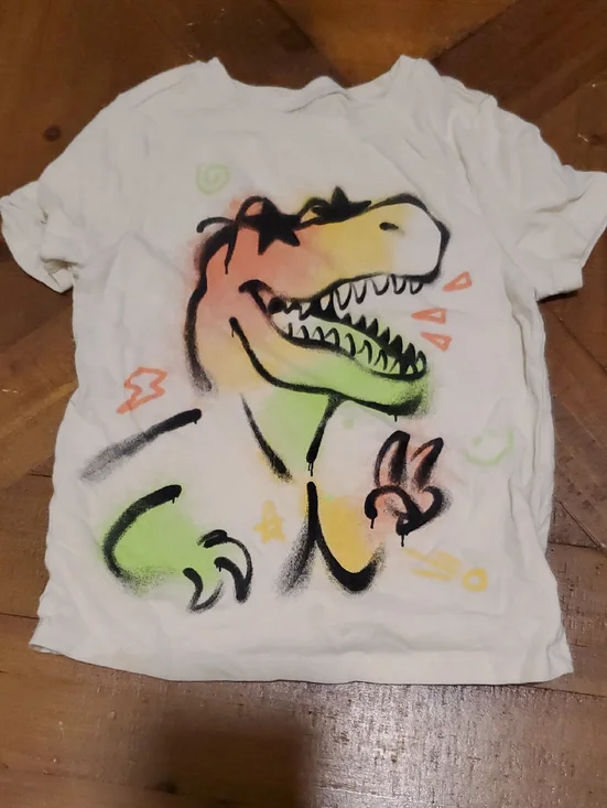 Old Navy White Tee with Neon Dinosaur Spray Graphic