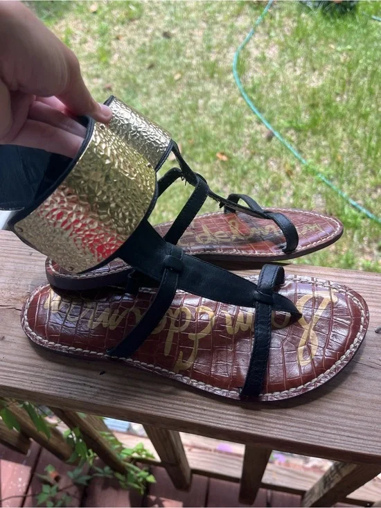 Gold Accent Black Strappy Sandals