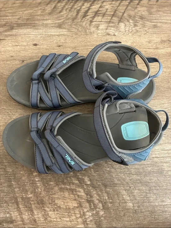 Teva Women's Gray and Light Blue Strappy Sport Sandals
