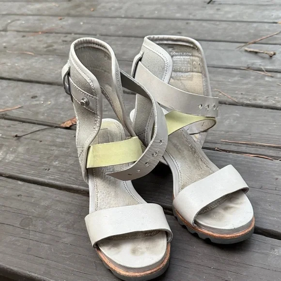 Sorel Addington Cuff Gray and Yellow Women's Sandals size 6