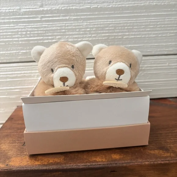 DOUDOU Compagnie Paris Baby Brown Bear Booties Plush Rattle Slippers Shoes 0-6M