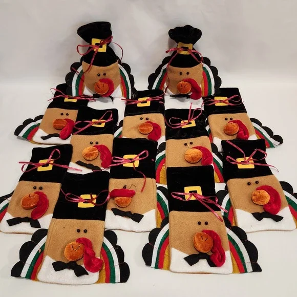 12pc Thanksgiving Turkey Treat Bags Felt Pilgrim Hat‎ Holiday Party Favors Brown