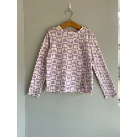 Old Navy Lavender Checker board V-Day Heart Long Sleeve Tee size L (10-12)