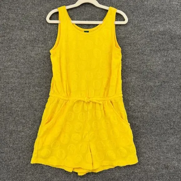 Old Navy Sleeveless Terry Cinched Waist Romper Girls 10-12 Yellow Smiley Face