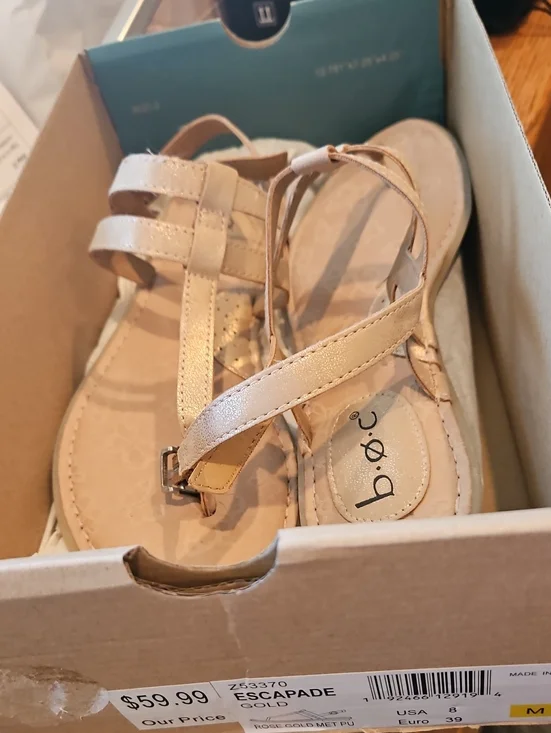 b.o.c. Rose Gold Escapade Strappy T-strap Sandals Size 8M