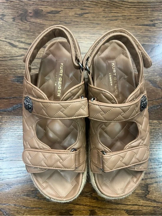 Kurt Geiger Tan Quilted Leather Velcro Sandals
