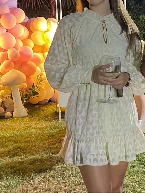 Off white Ruffle Sleeve Party Dress by