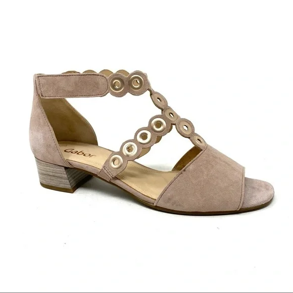 Gabor suede 81.721.14 comfort block heel sandals antikrosa
