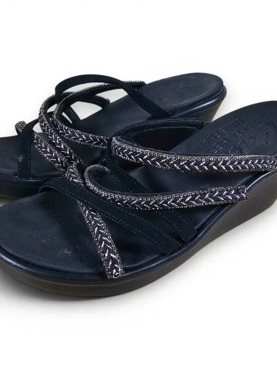 Skechers Cali Rumble On Night Out Womens Sandals Black Strappy Luxe Foam Size 10