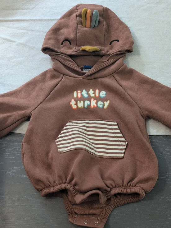 Little Turkey Brown Hooded Baby Onesie