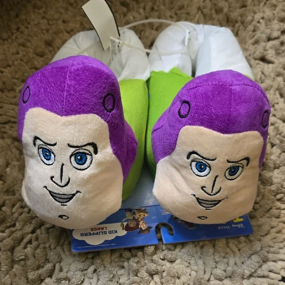 Disney Buzz Lightyear Kids Size L 4-5 Slippers Purple‎ Green